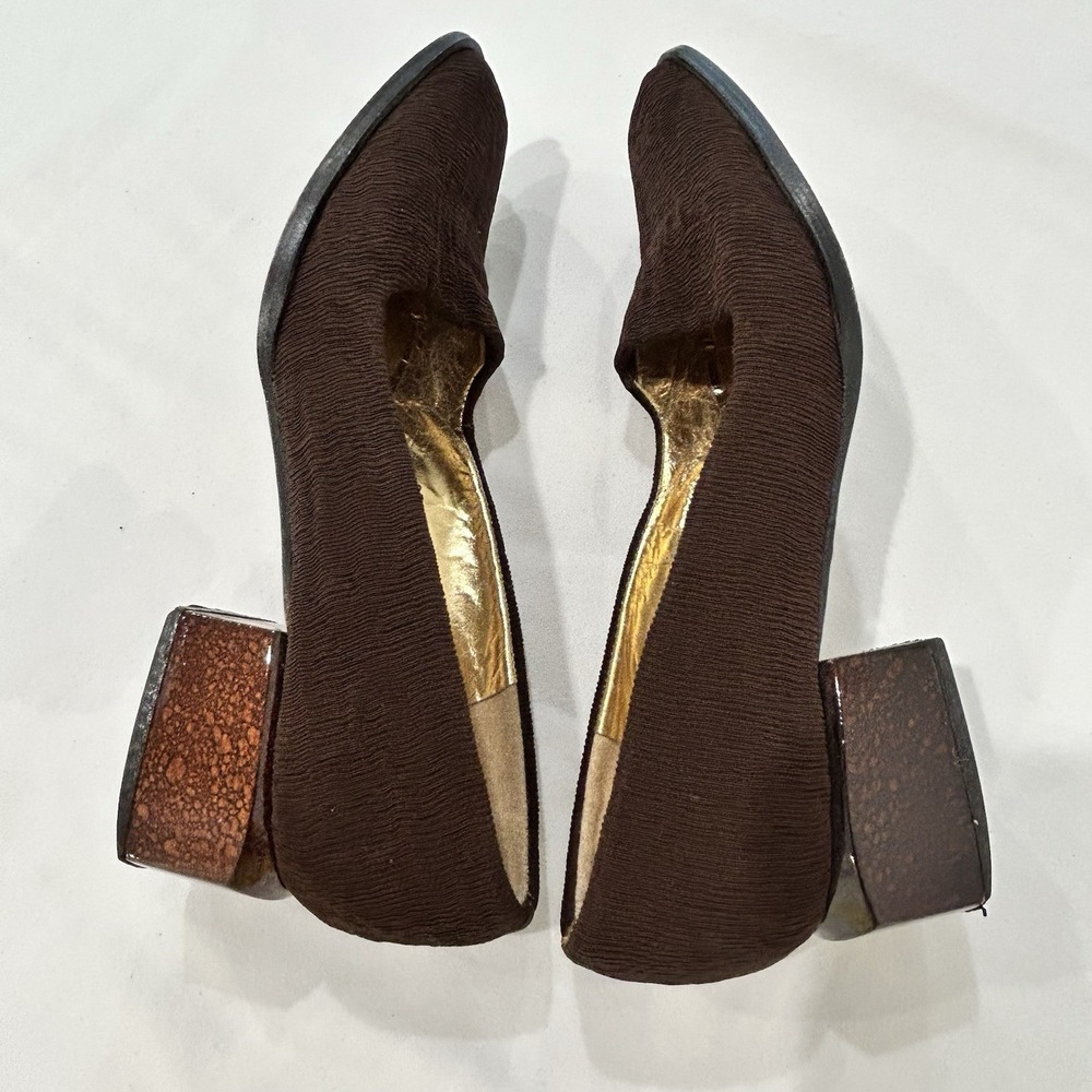 Vintage Timothy Hitsman Textured Gathered  Fabric Women's Sz 6.5 Shoe Pump Brown - Picture 6 of 9